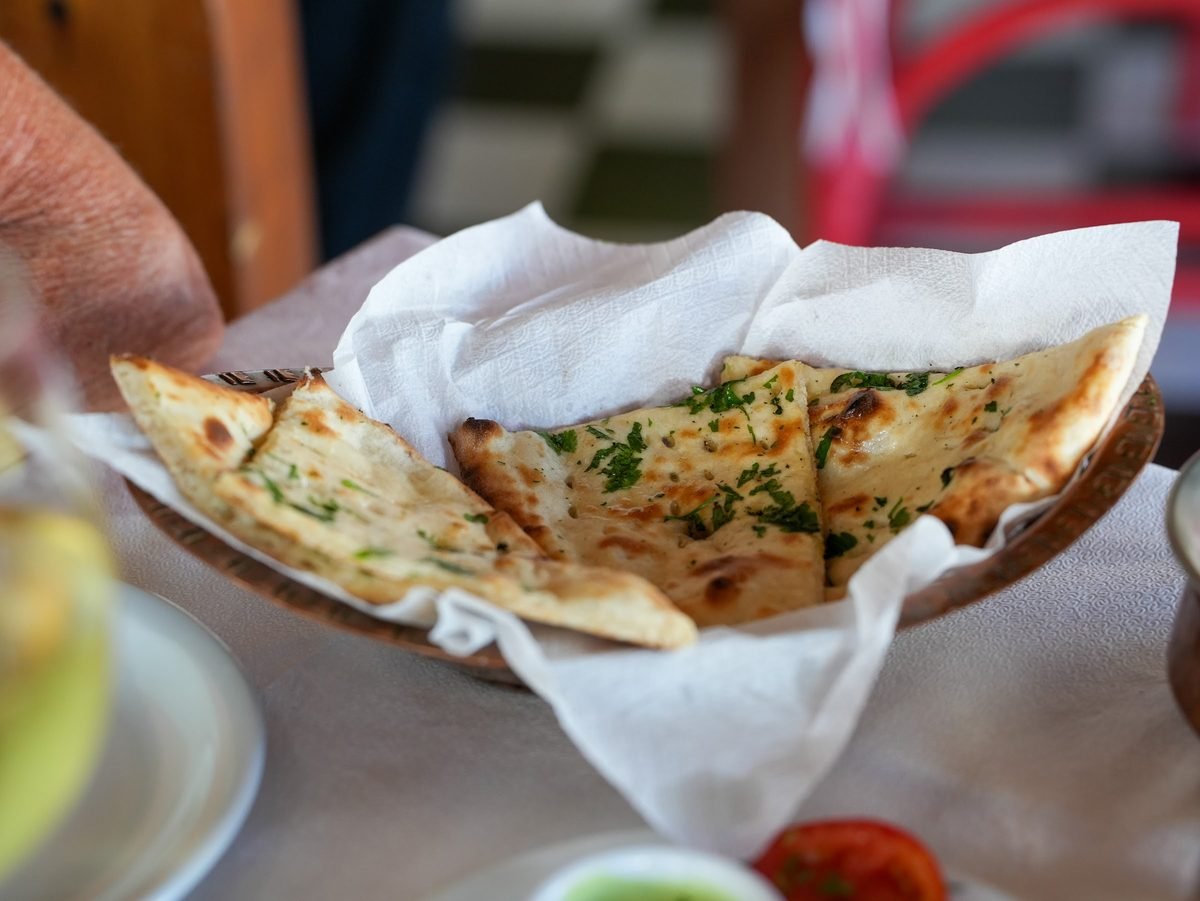 Freshly baked garlic naan
