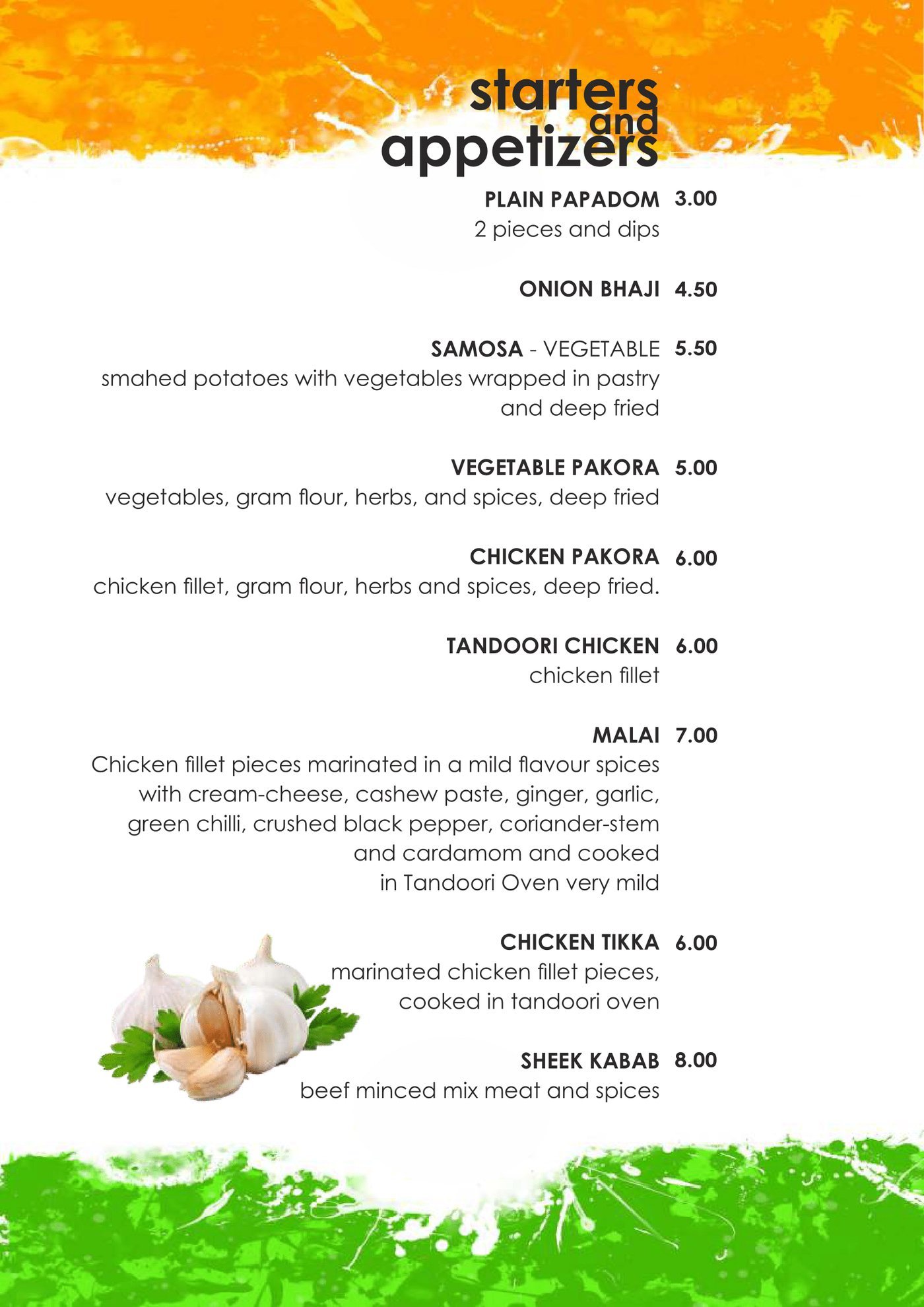 Menu page: starters and appetizers